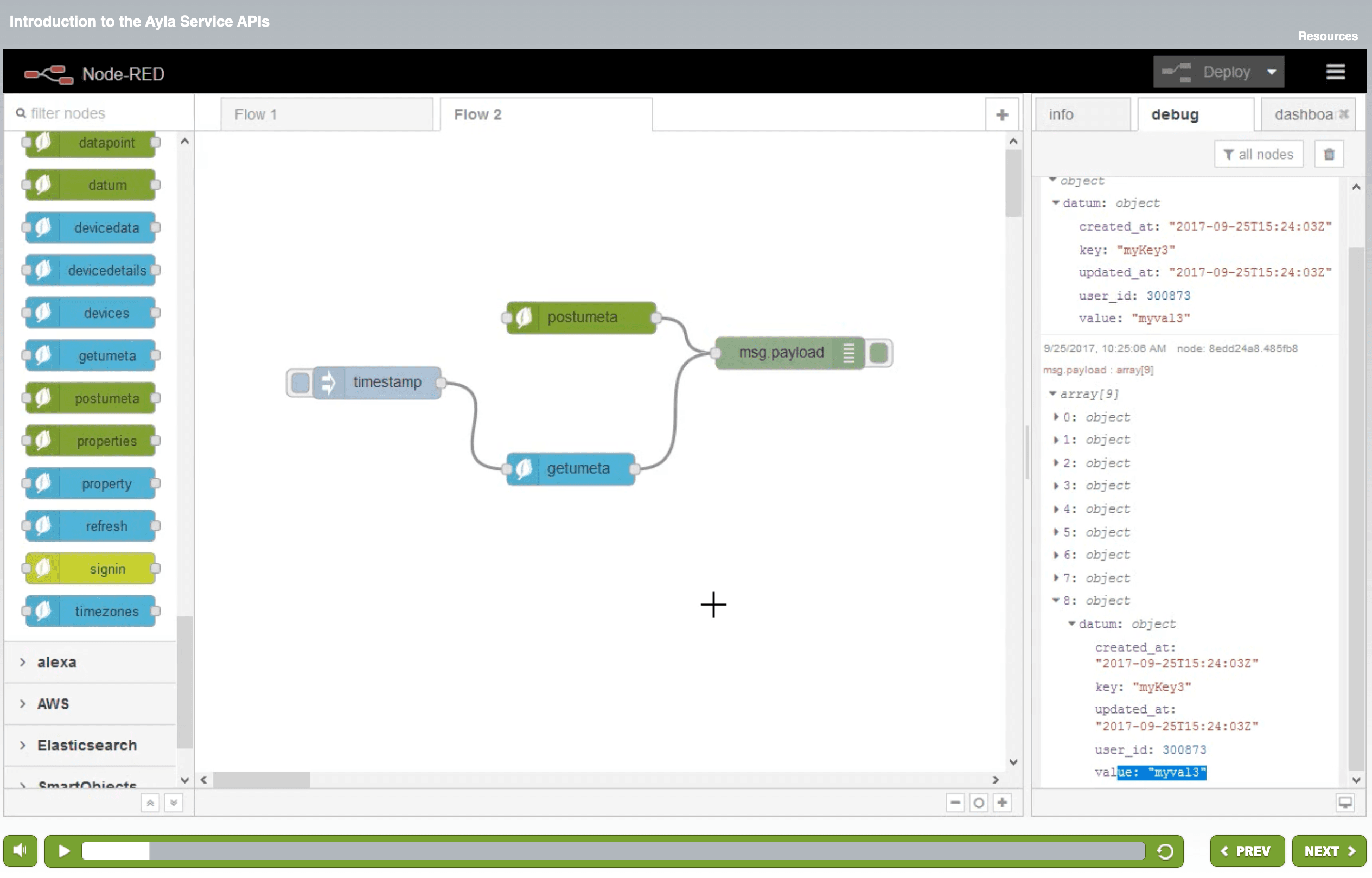 Preview of Introduction to the Ayla Service APIs using Node-RED